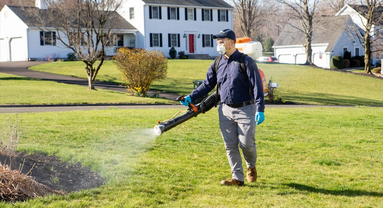 ProSource tech applying insecticides to protect a home in Wolcott, CT